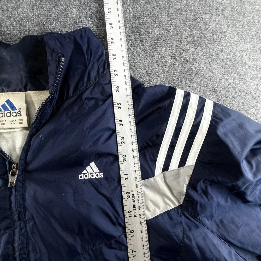 Adidas Vintage Windbreaker Jacket Navy Blue 3 Stripe Full Zip Mens XL